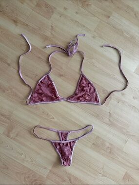 Dusty Rose Pink Triangle Bikini Set